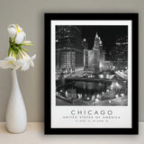 Chicago Usa, Print For Travel Lovers, Black And White, Framed Art Print Wall Decor
