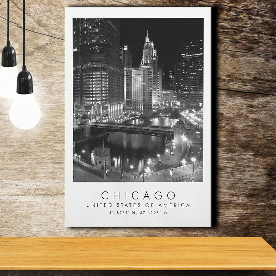 Chicago Usa, Print For Travel Lovers, Black And White, Canvas Print Wall Art