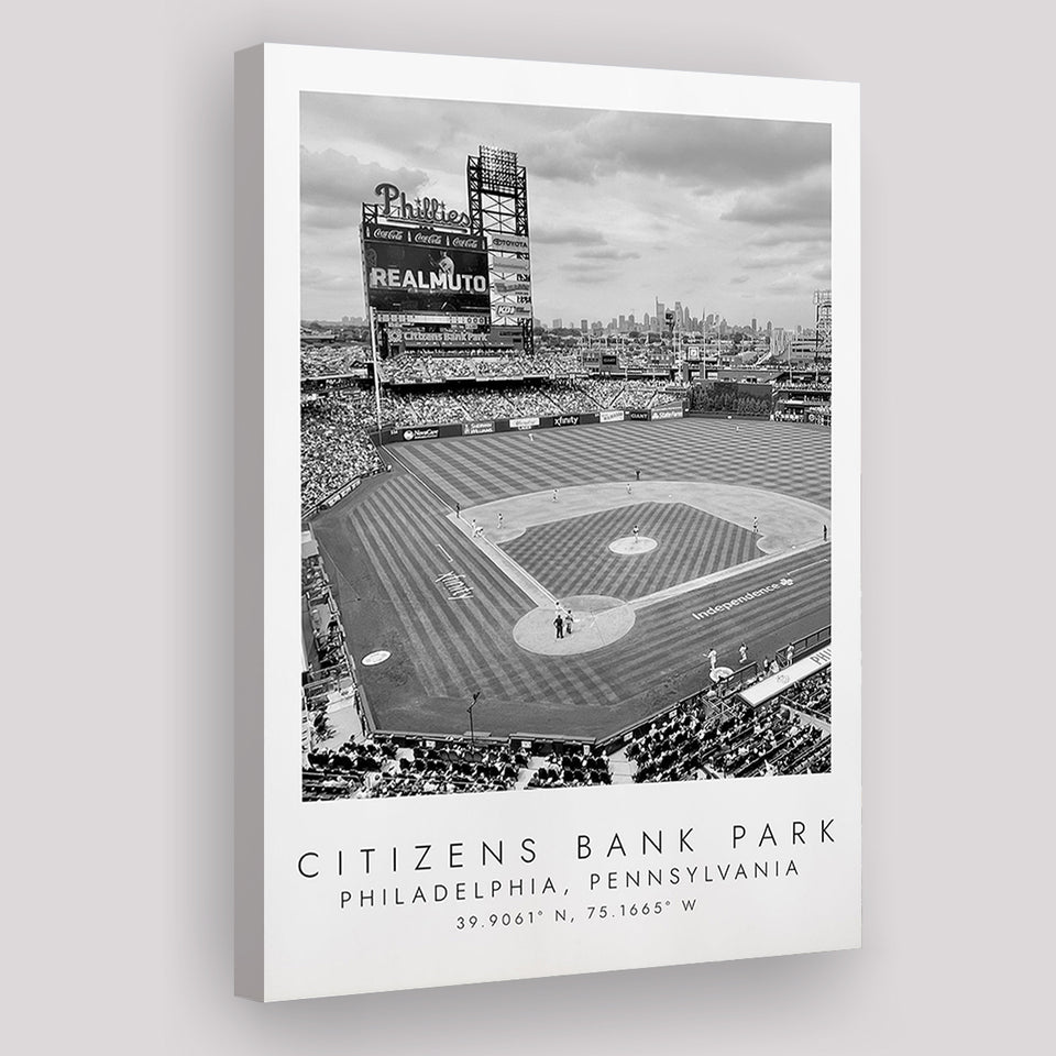 Citizens Bank Park Philadelphia Phillies, Stadium Print For Baseball Lovers, Black And White, Canvas Print Wall Art