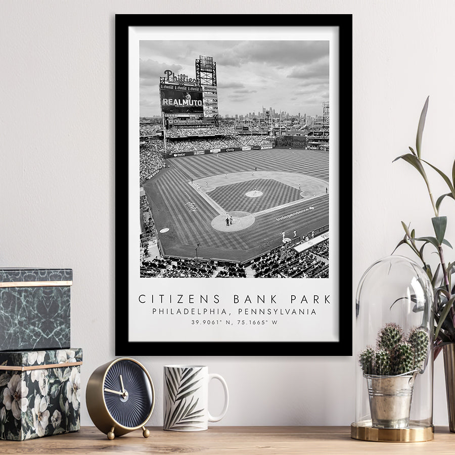 Citizens Bank Park Philadelphia Phillies, Stadium Print For Baseball Lovers, Black And White, Framed Art Print Wall Decor
