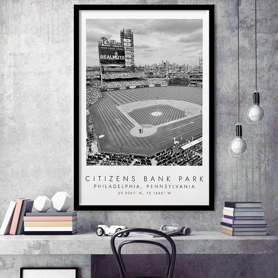 Citizens Bank Park Philadelphia Phillies, Stadium Print For Baseball Lovers, Black And White, Framed Art Print Wall Decor