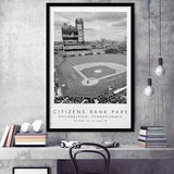 Citizens Bank Park Philadelphia Phillies, Stadium Print For Baseball Lovers, Black And White, Framed Art Print Wall Decor