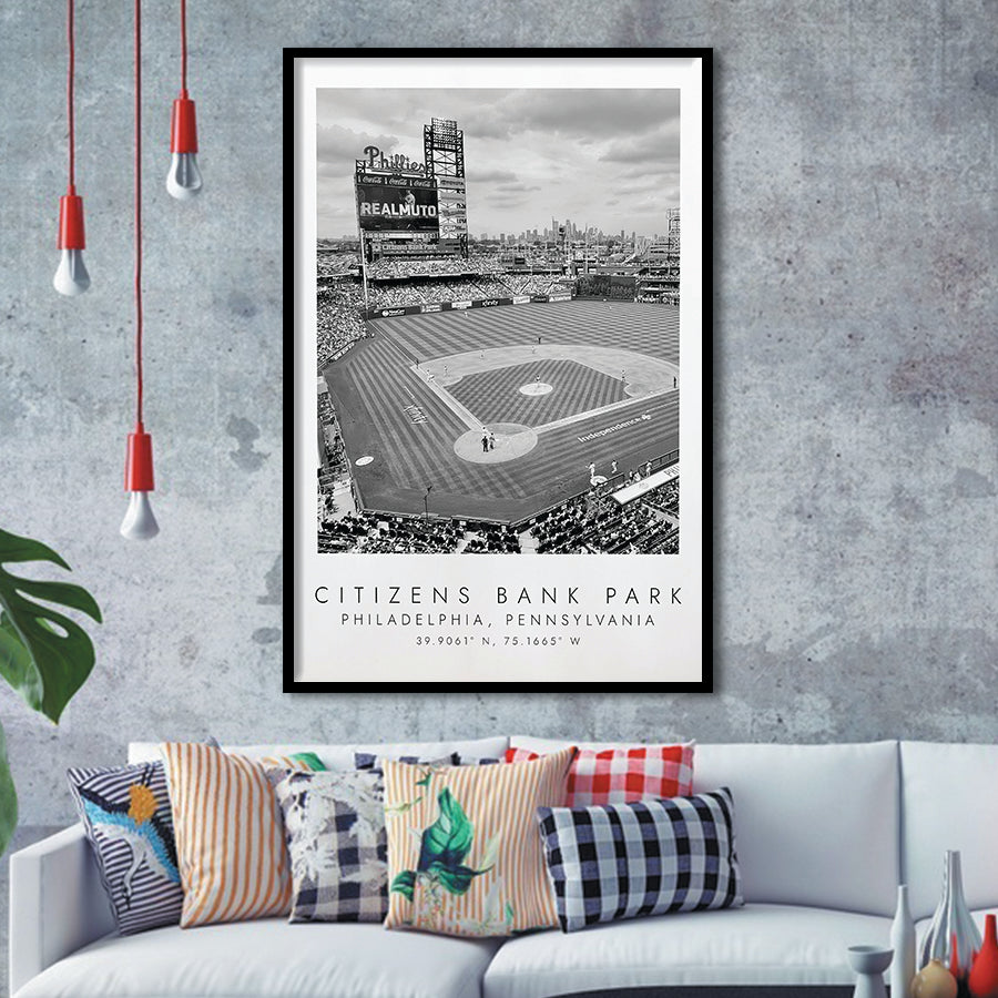 Citizens Bank Park Philadelphia Phillies, Stadium Print For Baseball Lovers, Black And White, Framed Art Print Wall Decor