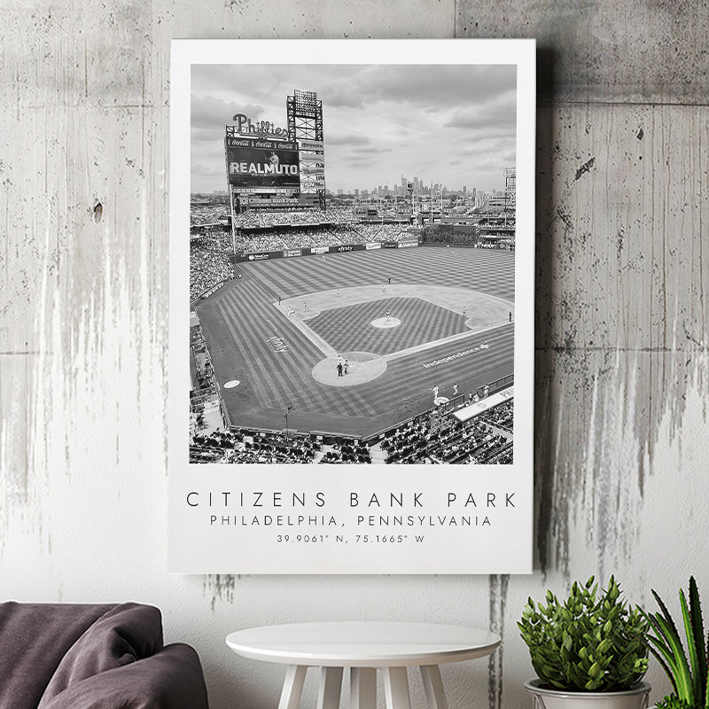 Citizens Bank Park Philadelphia Phillies, Stadium Print For Baseball Lovers, Black And White, Canvas Print Wall Art