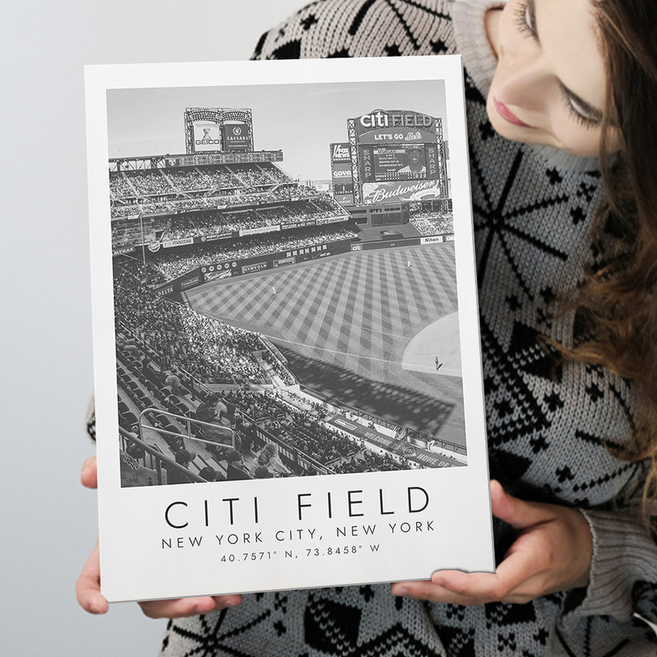 Citi Field New York Mets Print, Stadium Print For Baseball Lovers, Black And White, Canvas Print Wall Art