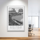 Citi Field New York Mets Wall Art, Stadium Wall Art For Baseball Lovers, B&W, Floating Framed Canvas Print
