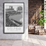 Citi Field New York Mets Wall Art, Stadium Wall Art For Baseball Lovers, B&W, Floating Framed Canvas Print