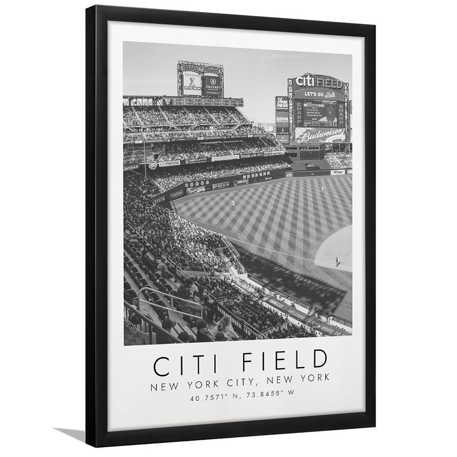Citi Field New York Mets Print, Stadium Print For Baseball Lovers, Black And White, Framed Art Print Wall Decor