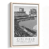 Citi Field New York Mets Wall Art, Stadium Wall Art For Baseball Lovers, B&W, Floating Framed Canvas Print