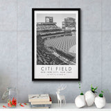 Citi Field New York Mets Wall Art, Stadium Wall Art For Baseball Lovers, B&W, Floating Framed Canvas Print