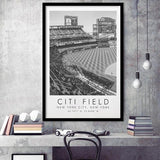 Citi Field New York Mets Print, Stadium Print For Baseball Lovers, Black And White, Framed Art Print Wall Decor