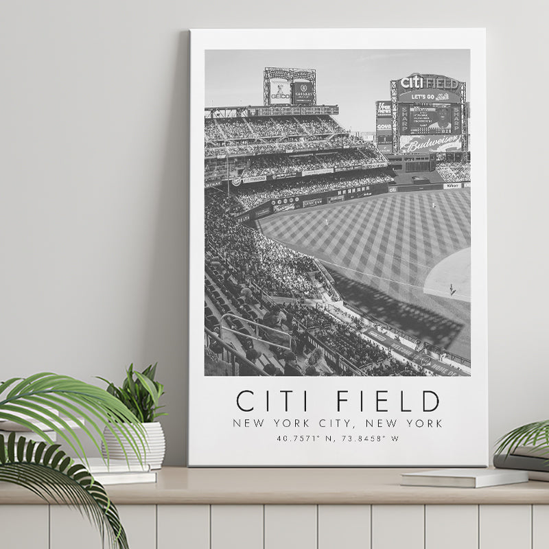 Citi Field New York Mets Print, Stadium Print For Baseball Lovers, Black And White, Canvas Print Wall Art