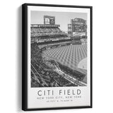 Citi Field New York Mets Wall Art, Stadium Wall Art For Baseball Lovers, B&W, Floating Framed Canvas Print