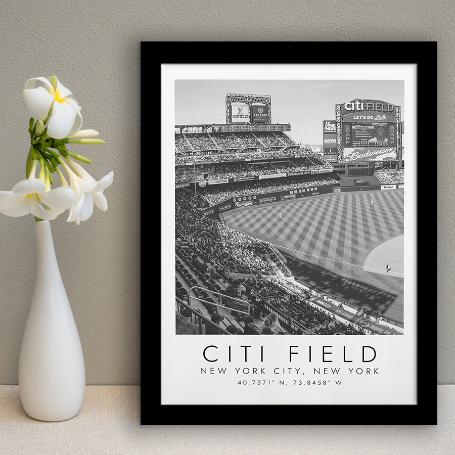 Citi Field New York Mets Print, Stadium Print For Baseball Lovers, Black And White, Framed Art Print Wall Decor