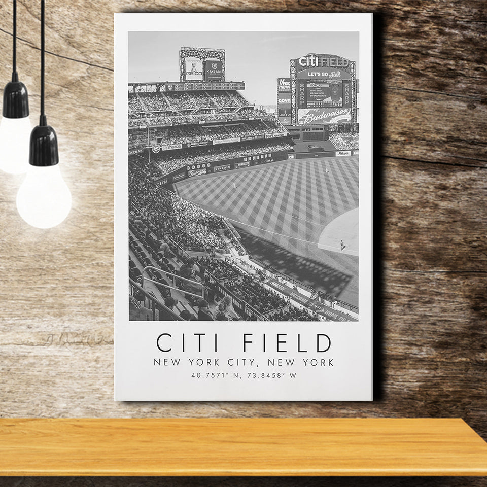 Citi Field New York Mets Print, Stadium Print For Baseball Lovers, Black And White, Canvas Print Wall Art
