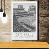 Citi Field New York Mets Print, Stadium Print For Baseball Lovers, Black And White, Canvas Print Wall Art