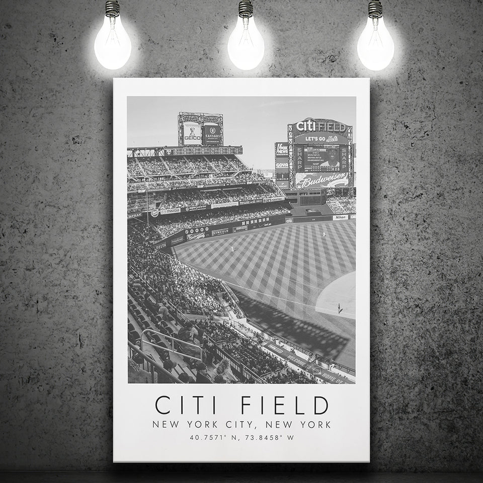 Citi Field New York Mets Print, Stadium Print For Baseball Lovers, Black And White, Canvas Print Wall Art