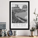 Citi Field New York Mets Print, Stadium Print For Baseball Lovers, Black And White, Framed Art Print Wall Decor