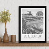 Citi Field New York Mets Wall Art, Stadium Wall Art For Baseball Lovers, B&W, Floating Framed Canvas Print