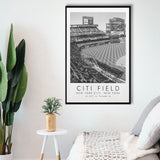 Citi Field New York Mets Wall Art, Stadium Wall Art For Baseball Lovers, B&W, Floating Framed Canvas Print