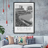 Citi Field New York Mets Print, Stadium Print For Baseball Lovers, Black And White, Framed Art Print Wall Decor
