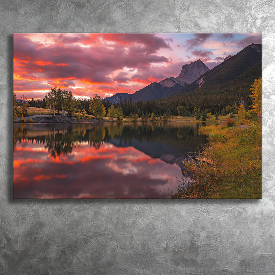 Canmore Mountains At Quarry Lake At Sunrise, Canvas Print Wall Art Decor, Landscape Art Print