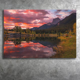 Canmore Mountains At Quarry Lake At Sunrise, Canvas Print Wall Art Decor, Landscape Art Print