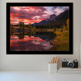 Canmore Mountains At Quarry Lake At Sunrise, Framed Art Print Wall Decor, Framed Picture