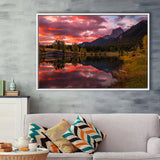 Canmore Mountains At Quarry Lake At Sunrise, Framed Canvas Print Wall Art Decor,Floating Frame
