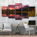Canmore Mountains At Quarry Lake At Sunrise, Multi Panel Canvas Print Wall Art Decor, 5 Mixed Panel