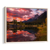 Canmore Mountains At Quarry Lake At Sunrise, Framed Canvas Print Wall Art Decor,Floating Frame