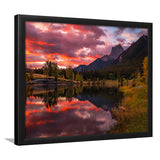Canmore Mountains At Quarry Lake At Sunrise, Framed Art Print Wall Decor, Framed Picture
