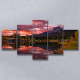 Canmore Mountains At Quarry Lake At Sunrise, Multi Panel Canvas Print Wall Art Decor, 5 Mixed Panel