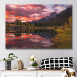 Canmore Mountains At Quarry Lake At Sunrise, Canvas Print Wall Art Decor, Landscape Art Print