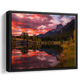 Canmore Mountains At Quarry Lake At Sunrise, Framed Canvas Print Wall Art Decor,Floating Frame
