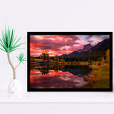 Canmore Mountains At Quarry Lake At Sunrise, Framed Art Print Wall Decor, Framed Picture
