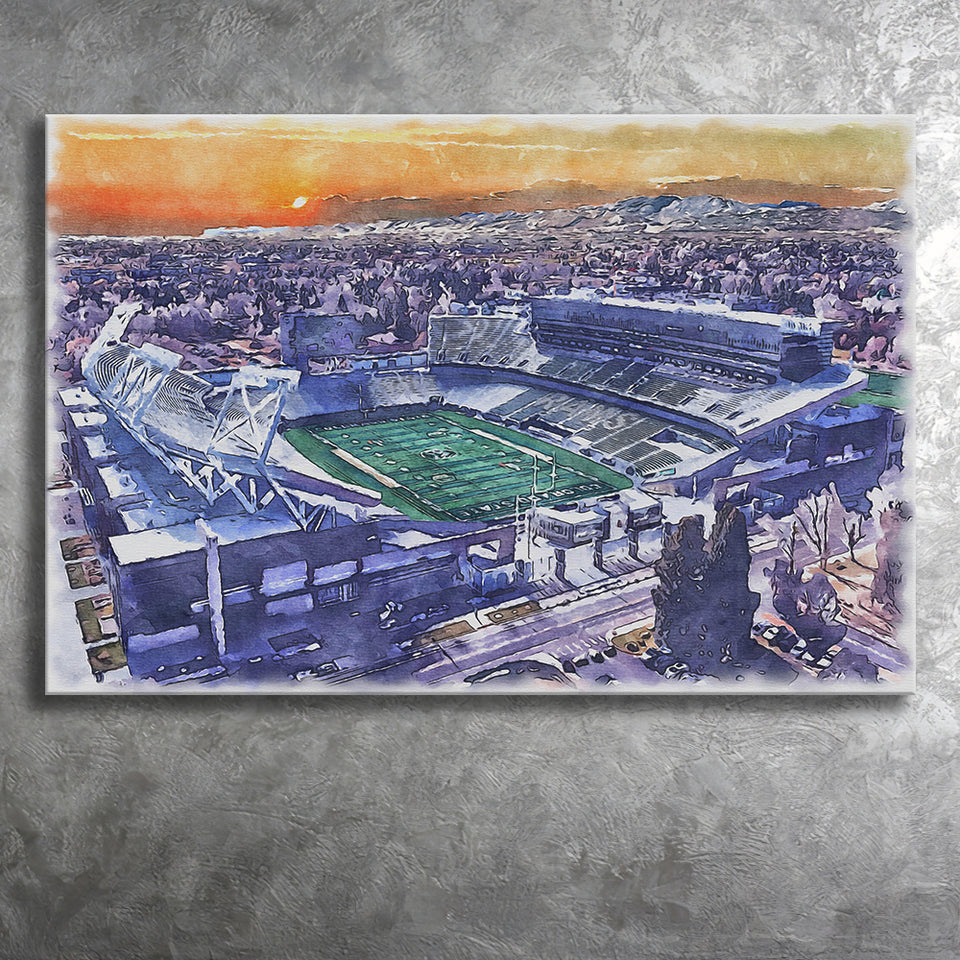 Canvas Stadium WaterColor Canvas Prints, Fort Collins Colorado Watercolor, Stadium Art Gifts