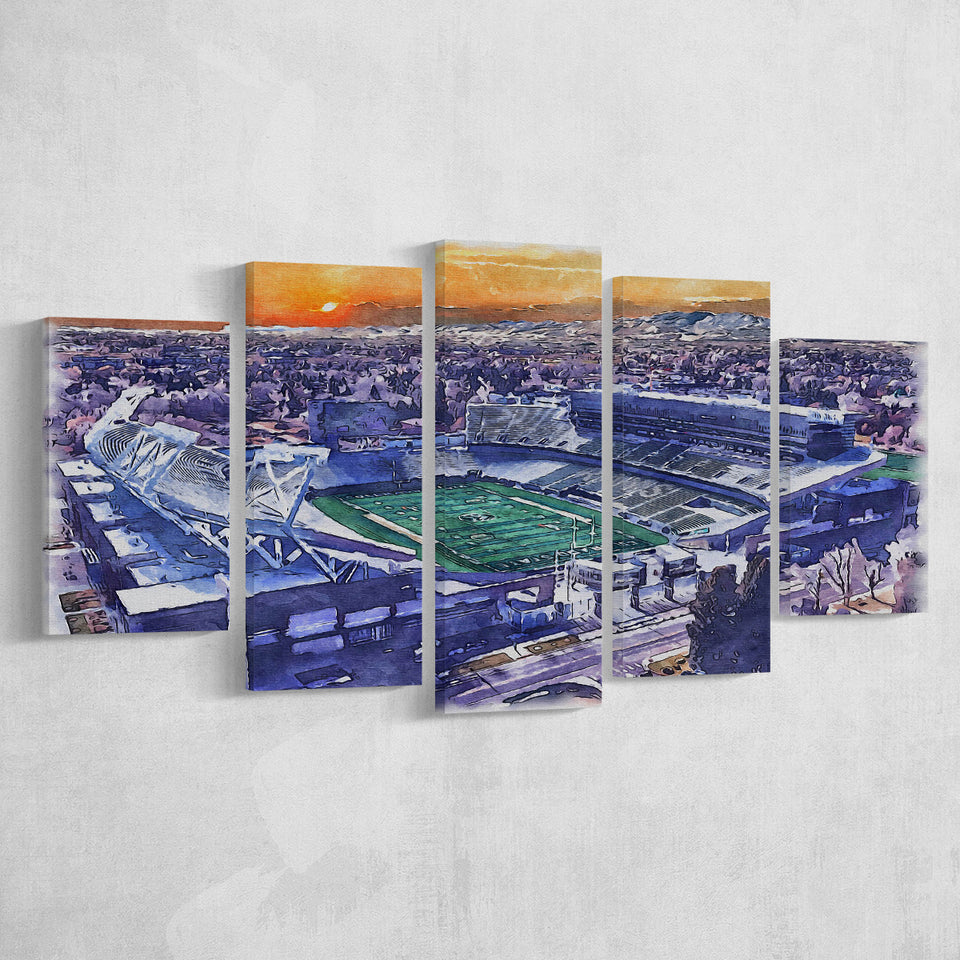 Framed Canvas Stadium WaterColor 5 Panels Mix Canvas Prints, Fort Collins Colorado Watercolor, Large Stadium Canvas