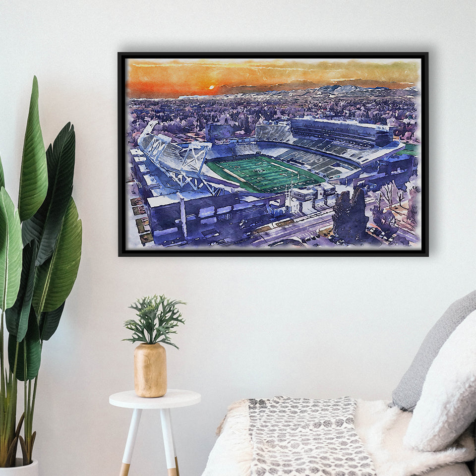 Framed Canvas Stadium WaterColor Framed Canvas Prints, Fort Collins Colorado Watercolor, Stadium Art Gifts, Floating Frame