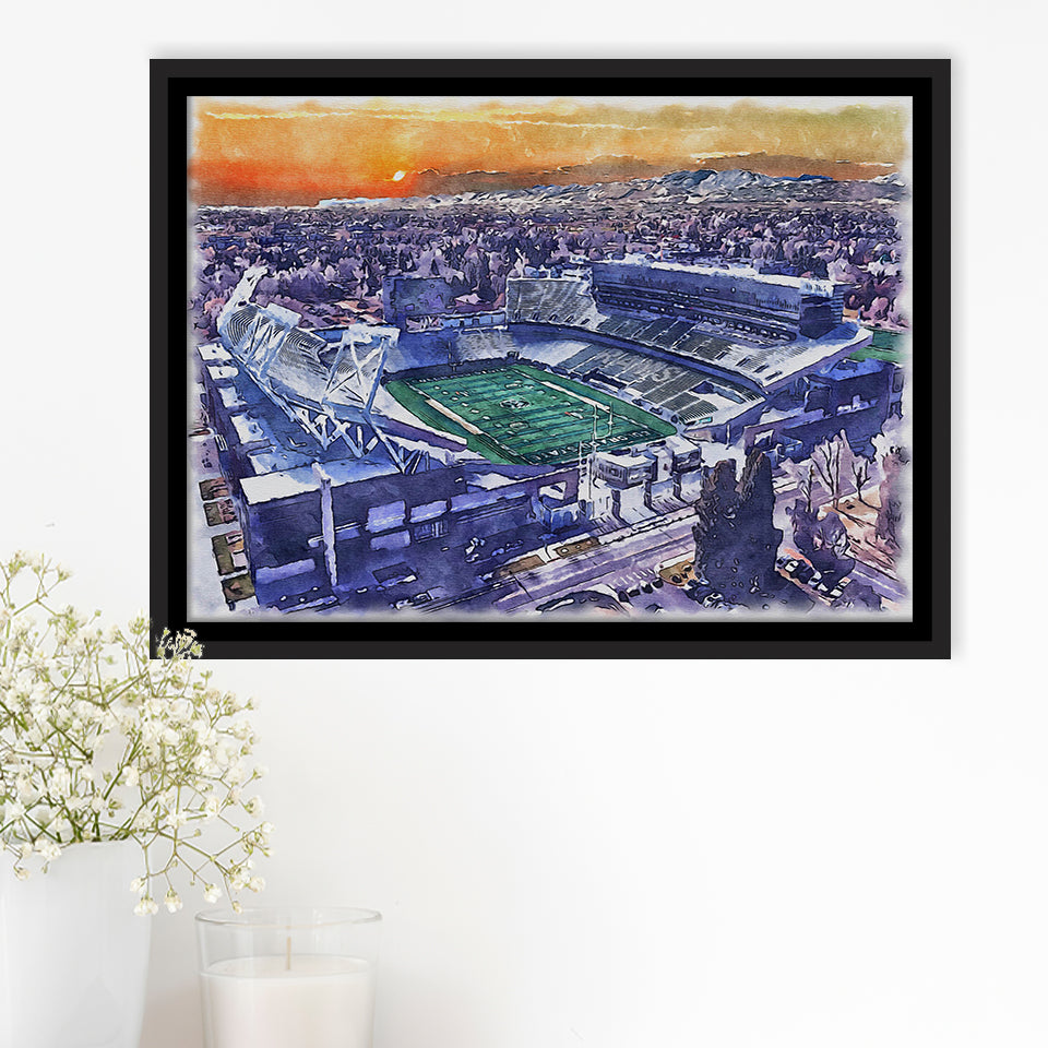 Framed Canvas Stadium WaterColor Framed Canvas Prints, Fort Collins Colorado Watercolor, Stadium Art Gifts, Floating Frame