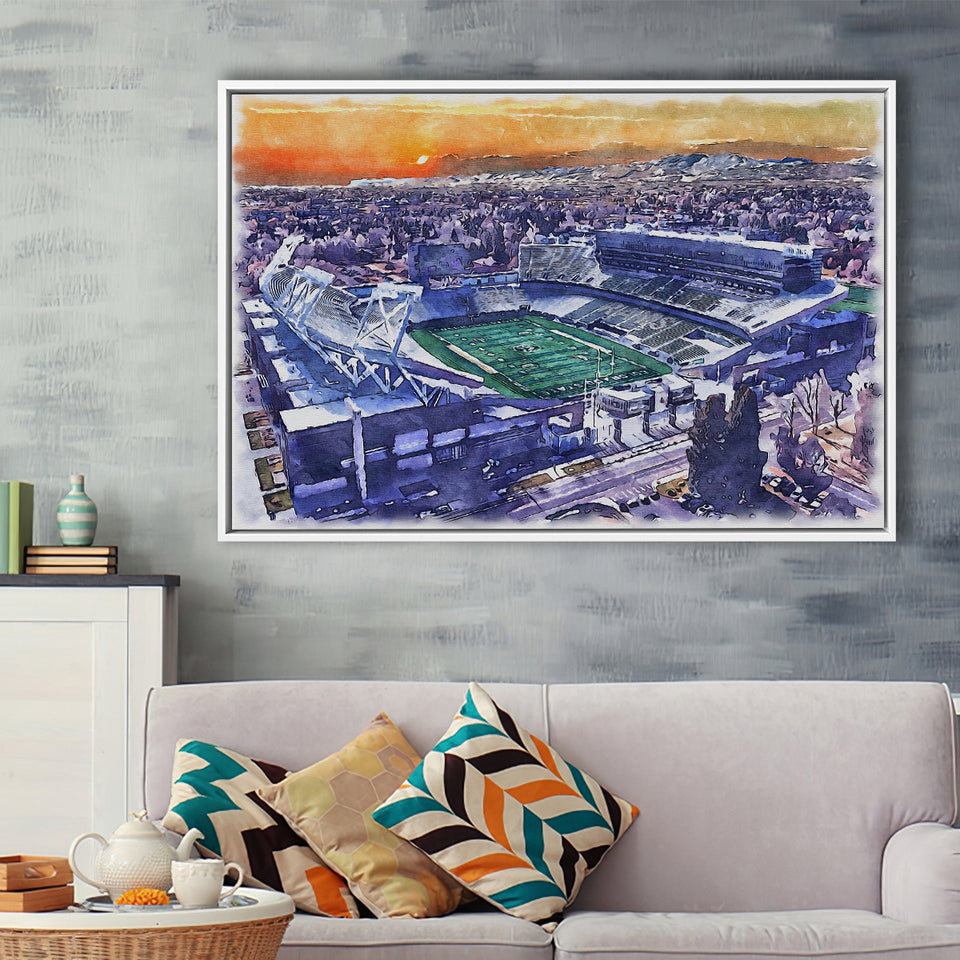 Framed Canvas Stadium WaterColor Framed Canvas Prints, Fort Collins Colorado Watercolor, Stadium Art Gifts, Floating Frame