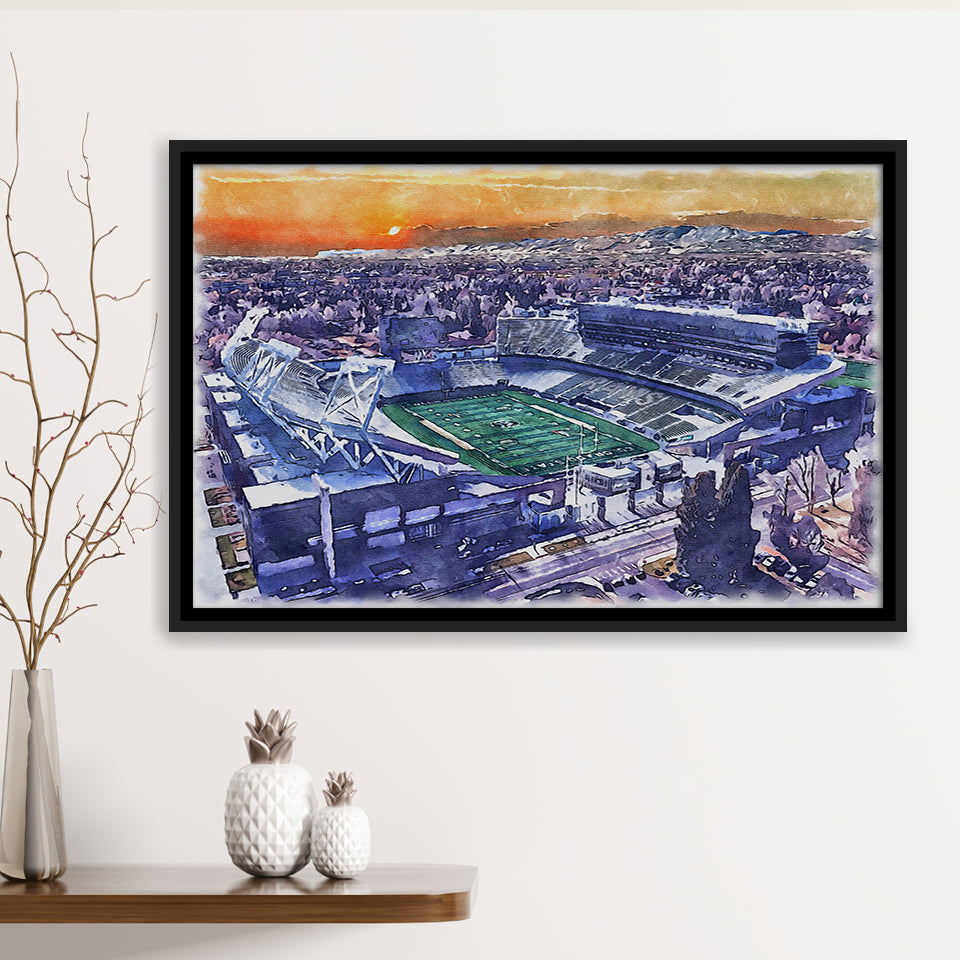 Framed Canvas Stadium WaterColor Framed Canvas Prints, Fort Collins Colorado Watercolor, Stadium Art Gifts, Floating Frame