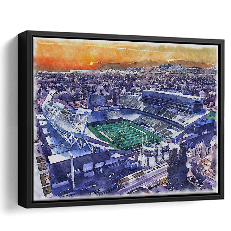 Framed Canvas Stadium WaterColor Framed Canvas Prints, Fort Collins Colorado Watercolor, Stadium Art Gifts, Floating Frame