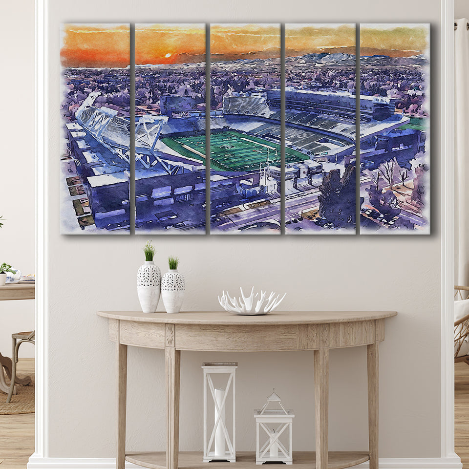 Canvas Stadium WaterColor 5 Panels B Mixed Canvas Prints, Extra Large, Fort Collins Colorado Watercolor