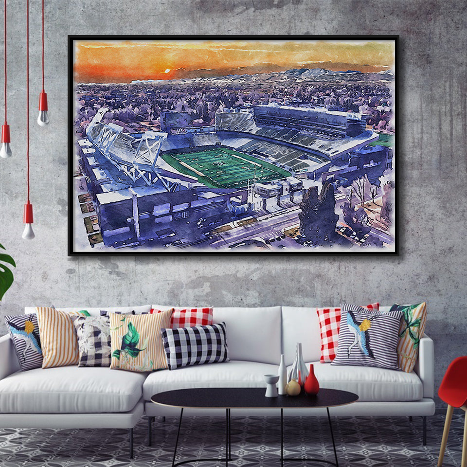 Framed Canvas Stadium WaterColor Framed Canvas Prints, Fort Collins Colorado Watercolor, Stadium Art Gifts, Floating Frame