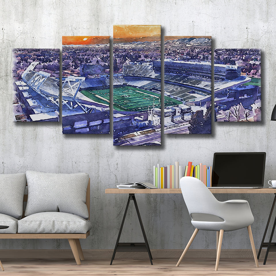 Framed Canvas Stadium WaterColor 5 Panels Mix Canvas Prints, Fort Collins Colorado Watercolor, Large Stadium Canvas