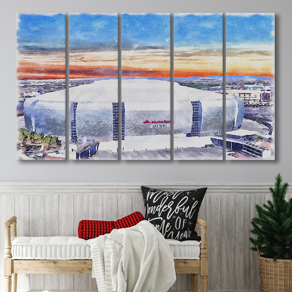 Cardinal Stadium WaterColor 5 Panels B Mixed Canvas Prints, Extra Large, Louisville Kentucky Watercolor