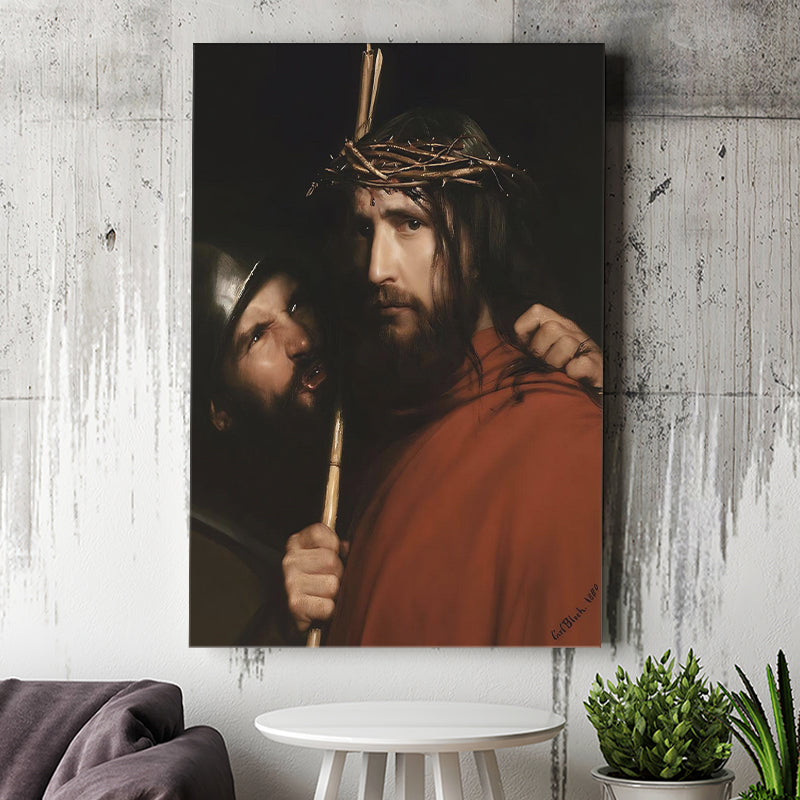 Carl Bloch Painting Christ With Mocking Soldier (1880), Canvas Painting, Canvas Print Wall Art Decor