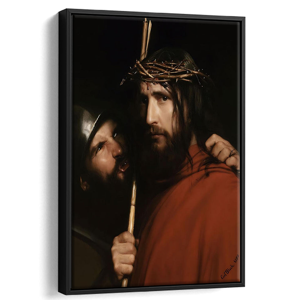 Carl Bloch Painting Christ With Mocking Soldier (1880),Framed Canvas Prints Wall Art Decor, Floating Frame