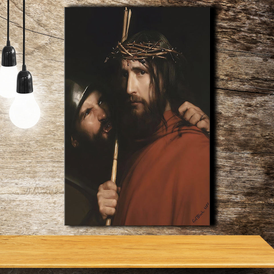 Carl Bloch Painting Christ With Mocking Soldier (1880), Canvas Painting, Canvas Print Wall Art Decor